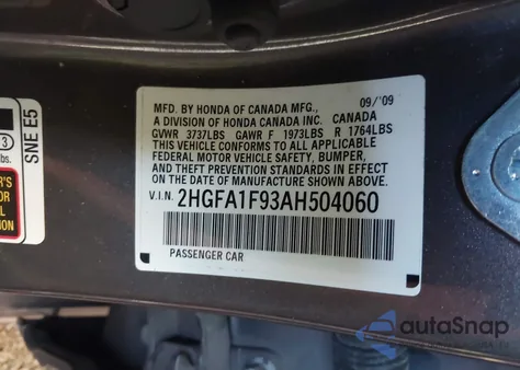 2010 Honda Civic Ex-L z USA, uszkodzony, nr VIN 2HGFA1F93AH504060